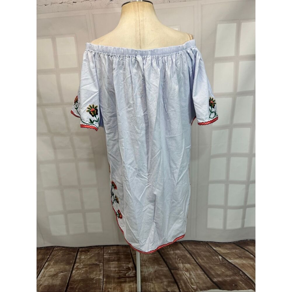 Zara light blue embroidered trim off the shoulder mini summer dress size small - Picture 7 of 12